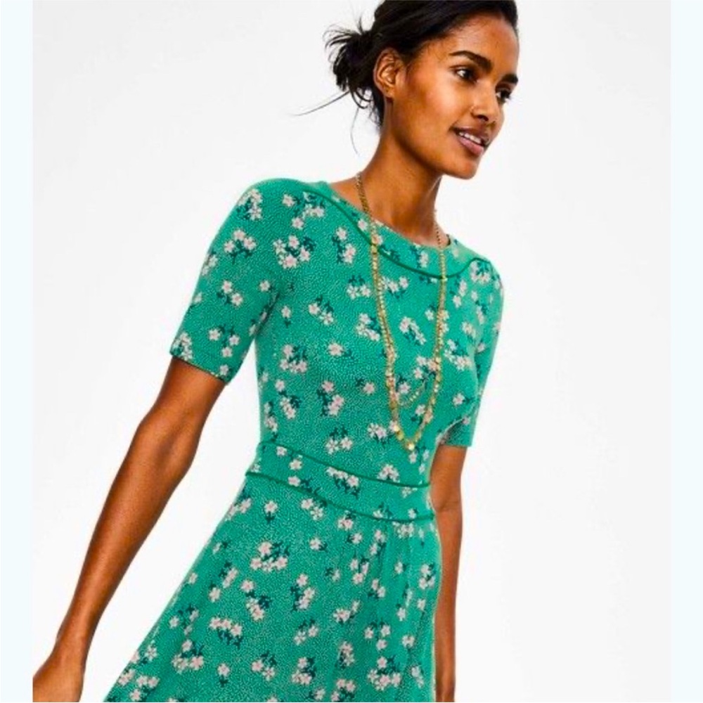 Boden Women’s Ava Jersey Midi Dress Green Floral Short Sleeves - size 10 - Picture 2 of 7